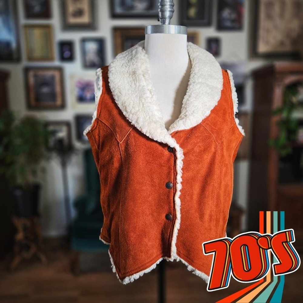 Suede Sherpa Lined Vest Vintage 70s Western Rustic Layering Outerwear Rancher